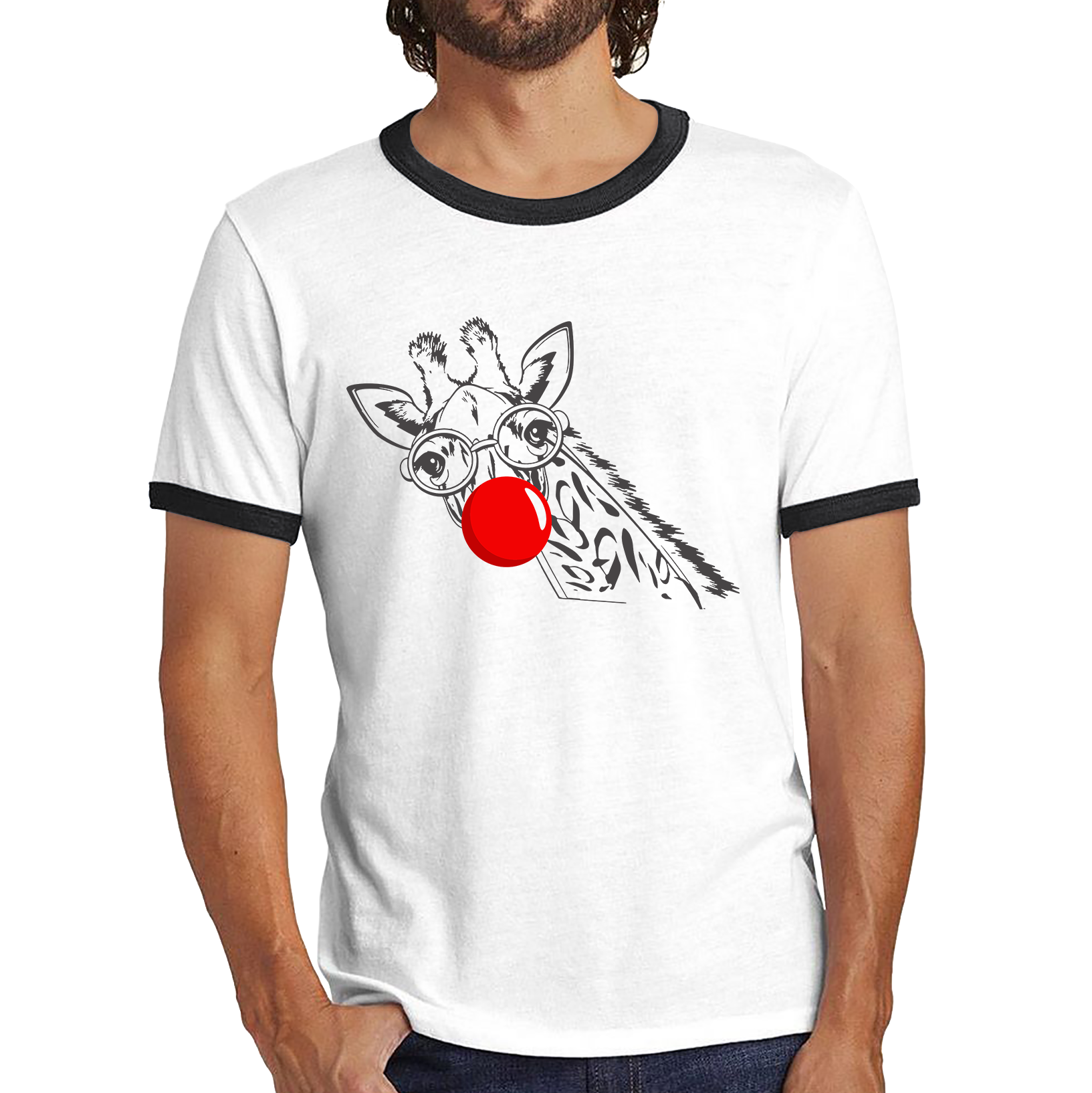 Giraffe Red Nose Day Ringer T Shirt. 50% Goes To Charity