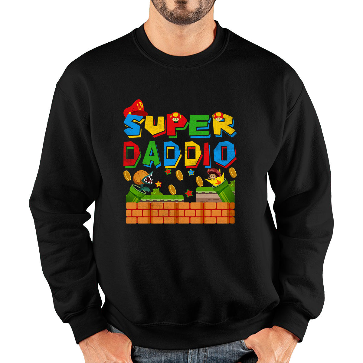 Super Daddio Daddy Gamer Dad Super Dad Super Mario Spoof Father's Day Game Series Mario Bros Unisex Sweatshirt