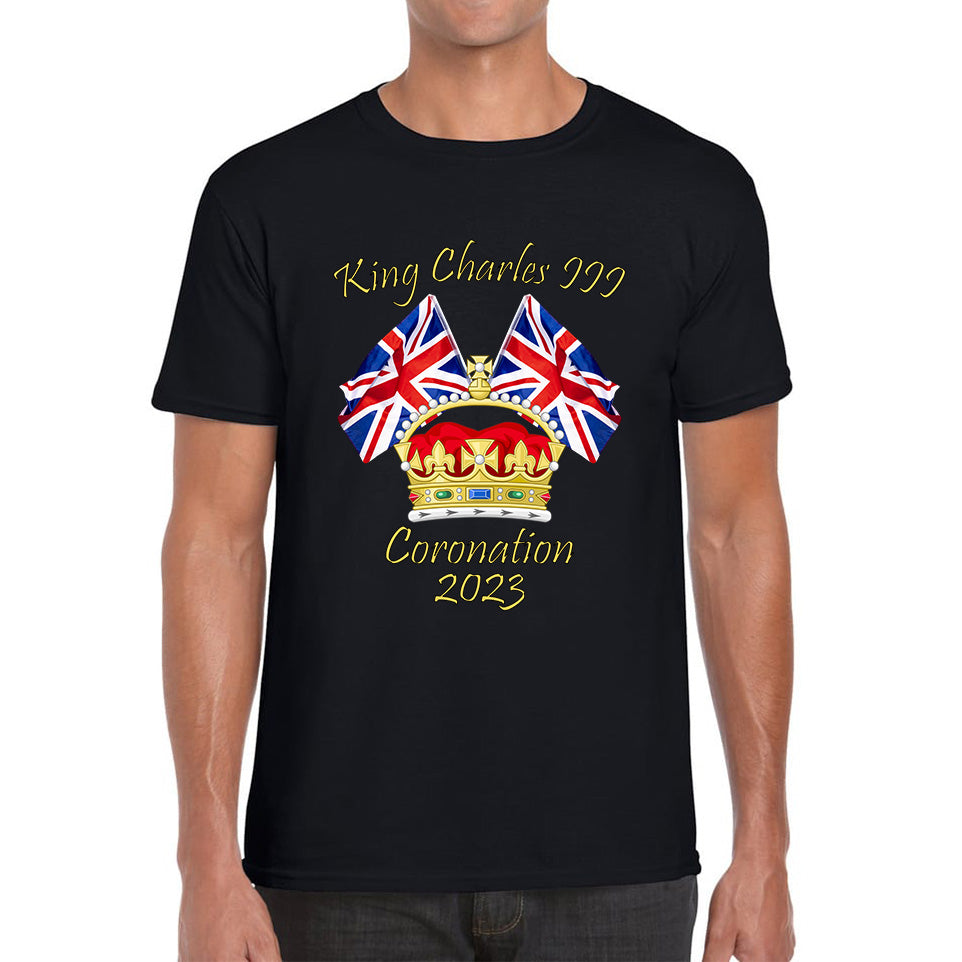 King Charles III Coronation 2023 United Kingdom Flags Royal Crown Ruling Monarch Of England CR III Mens Tee Top