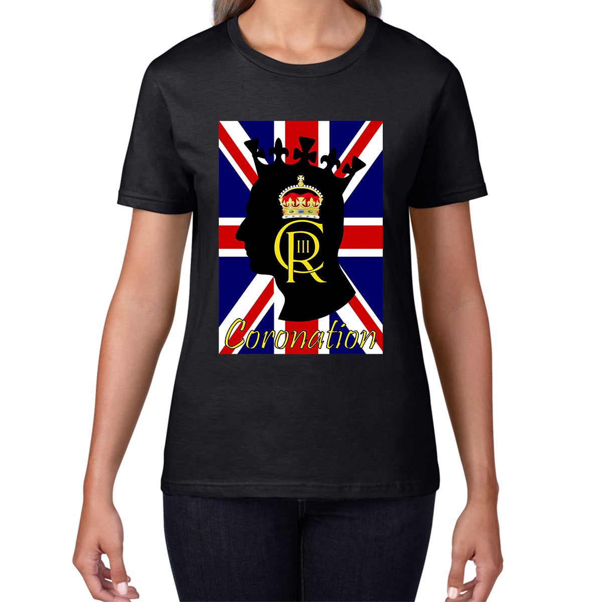 CR III Coronation Of King Charles III Royal Crown British Flag Great Britain Union Jack Womens Tee Top