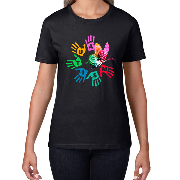 Autism Awareness Butterfly Peace Lover Autism Rainbow Be Kind Acceptance Autism Support Womens Tee Top