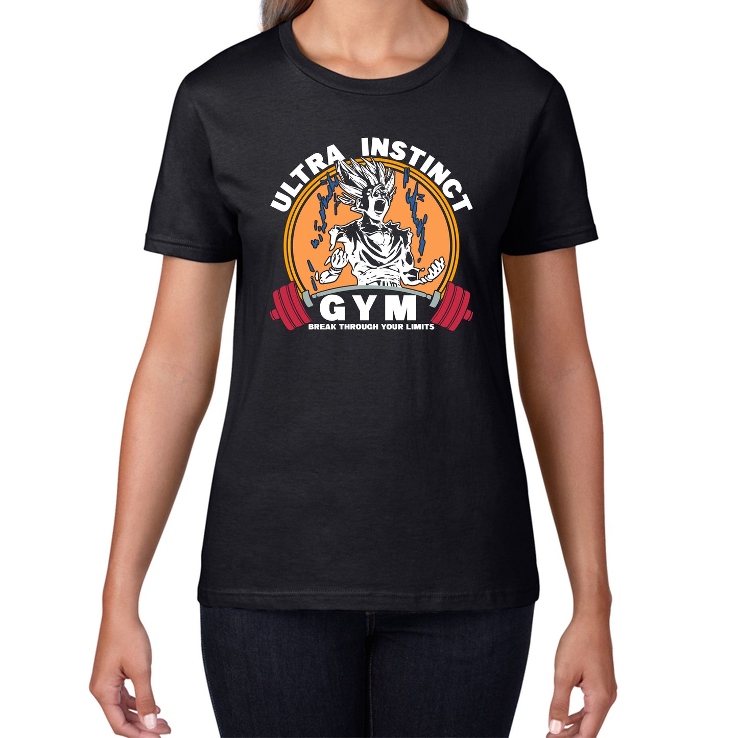 Ultra Instinct Gym Break Through Your Limits Dragon Ball Z Super Saiyan Goku Gym Training Bodybuilding Workout Womens Tee Top