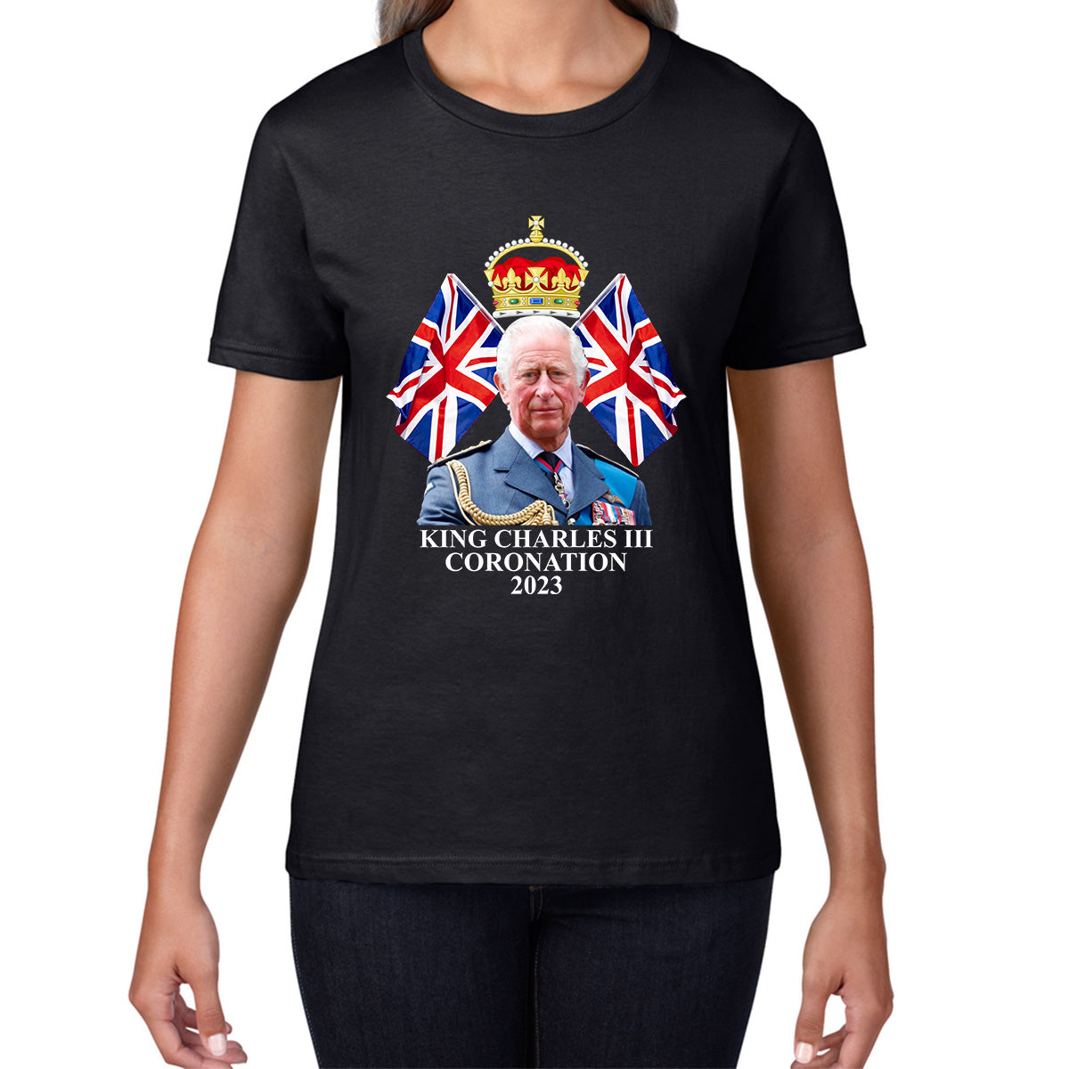 King Charles III Coronation 2023 British United Kingdom Uk Flags CR III Royal Crown Ruling Monarch Of England Womens Tee Top