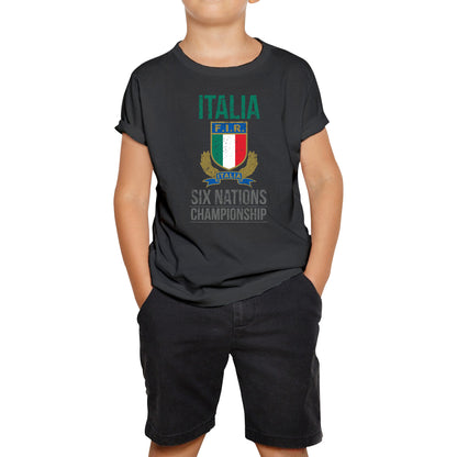 Italia Flag Logo Rugby Cup European Support World Six Nations Championship Kids Tee