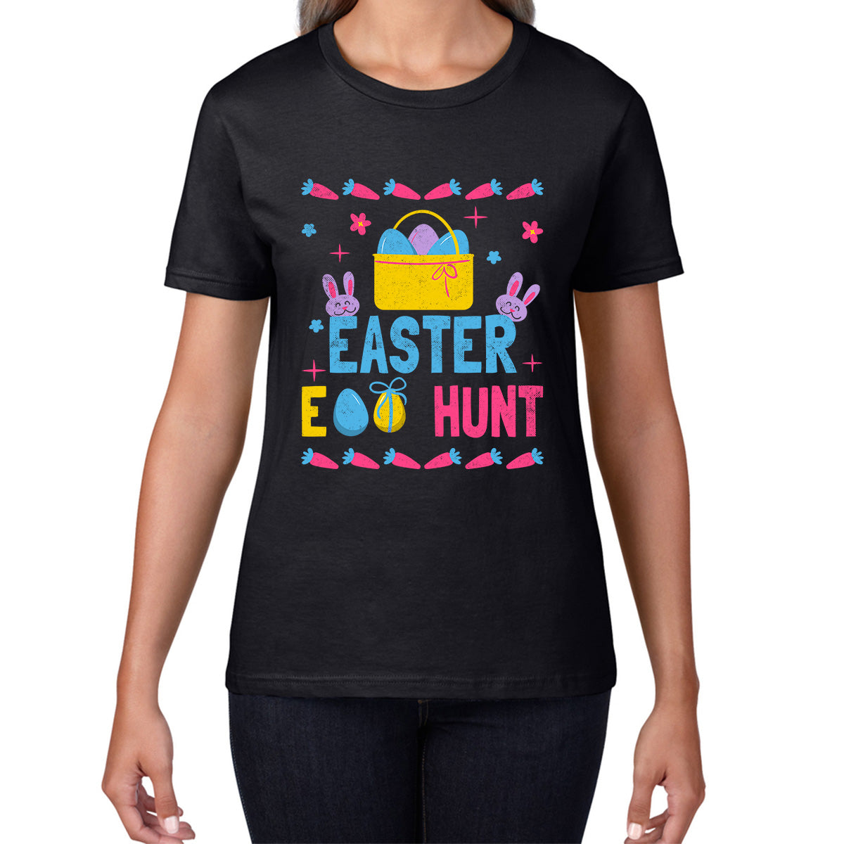 Easter Egg Hunt Hunting Squad Religious Christian Easter Egg Hunt Season Hunting Crew Egg Bucket Easter Bunny Womens Tee Top