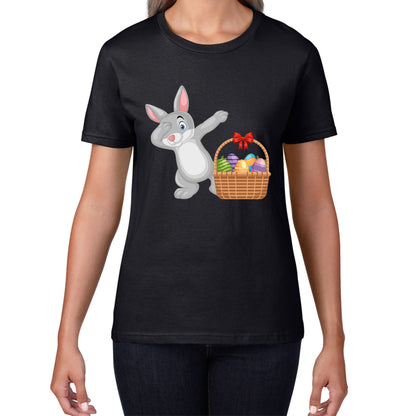 Dabbing Bunny With Eggs Basket Happy Easter Day Cute Rabbit Bunny Easter Day Womens Tee Top