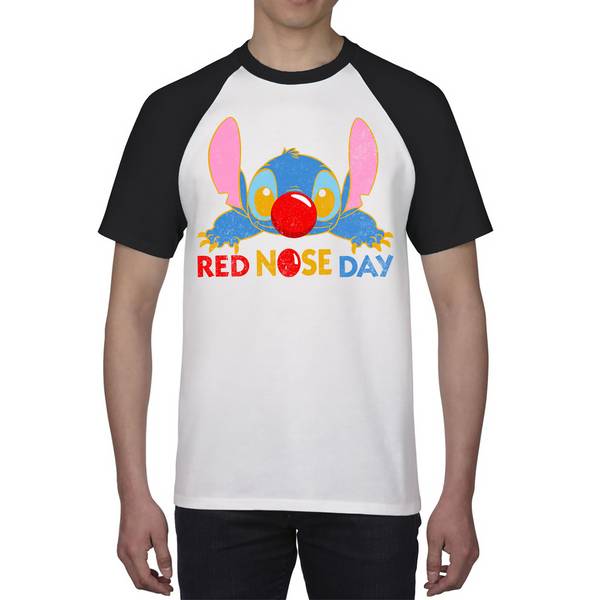 Disney Stitch Red Nose Day Raglan Ohana Red Nose Day Funny Baseball T Shirt. 50% Goes To Charity