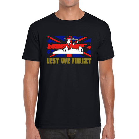 UK Flag British Armed Forces Day Lest We Forget Remembrance Day Veterans Day WWI Poppy Flower Mens Tee Top