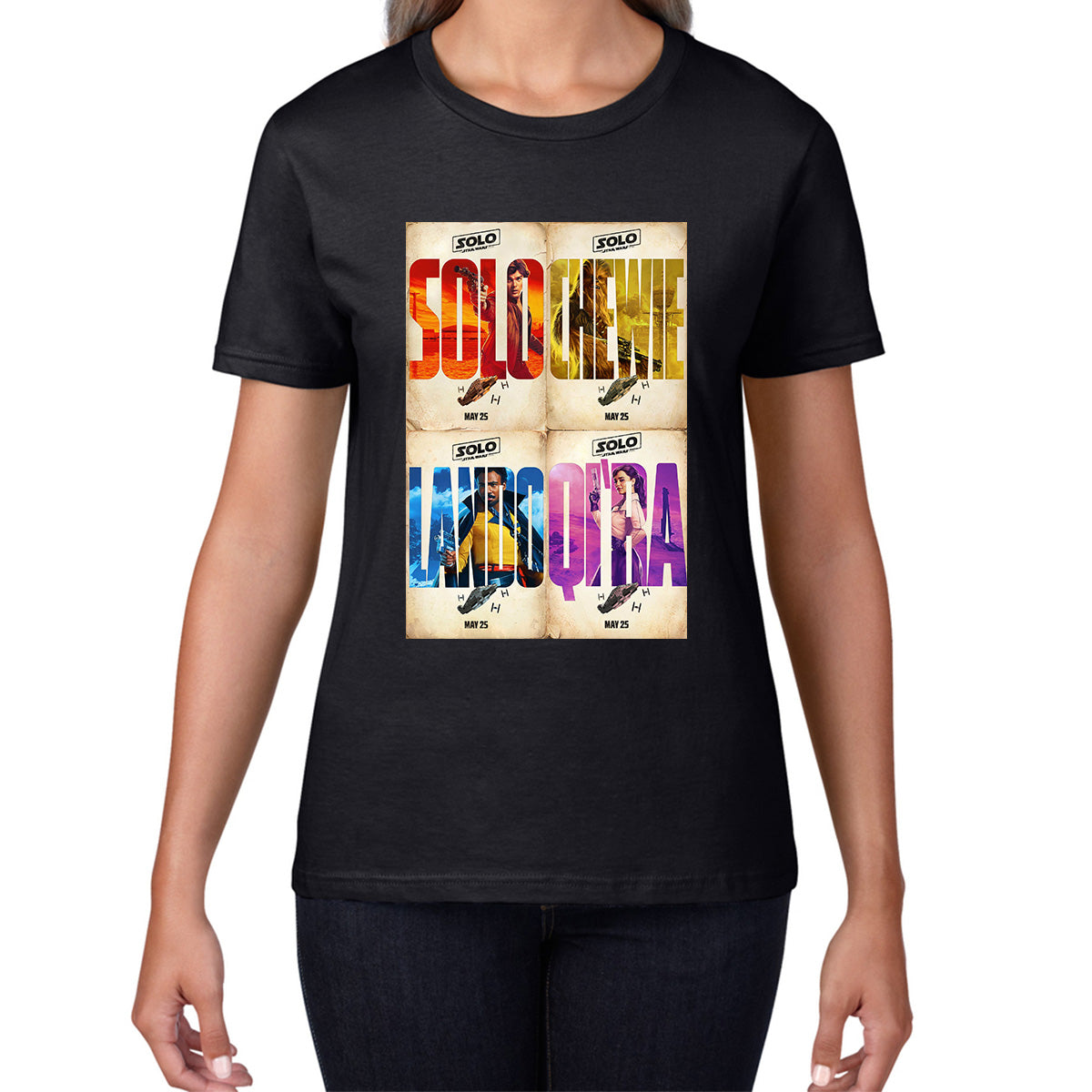 Solo A Star Wars Story Posters Solo Chewie Lando Qira Sci-fi Action Adventure Movie Characters Star Wars Galaxy's Edge Trip Womens Tee Top