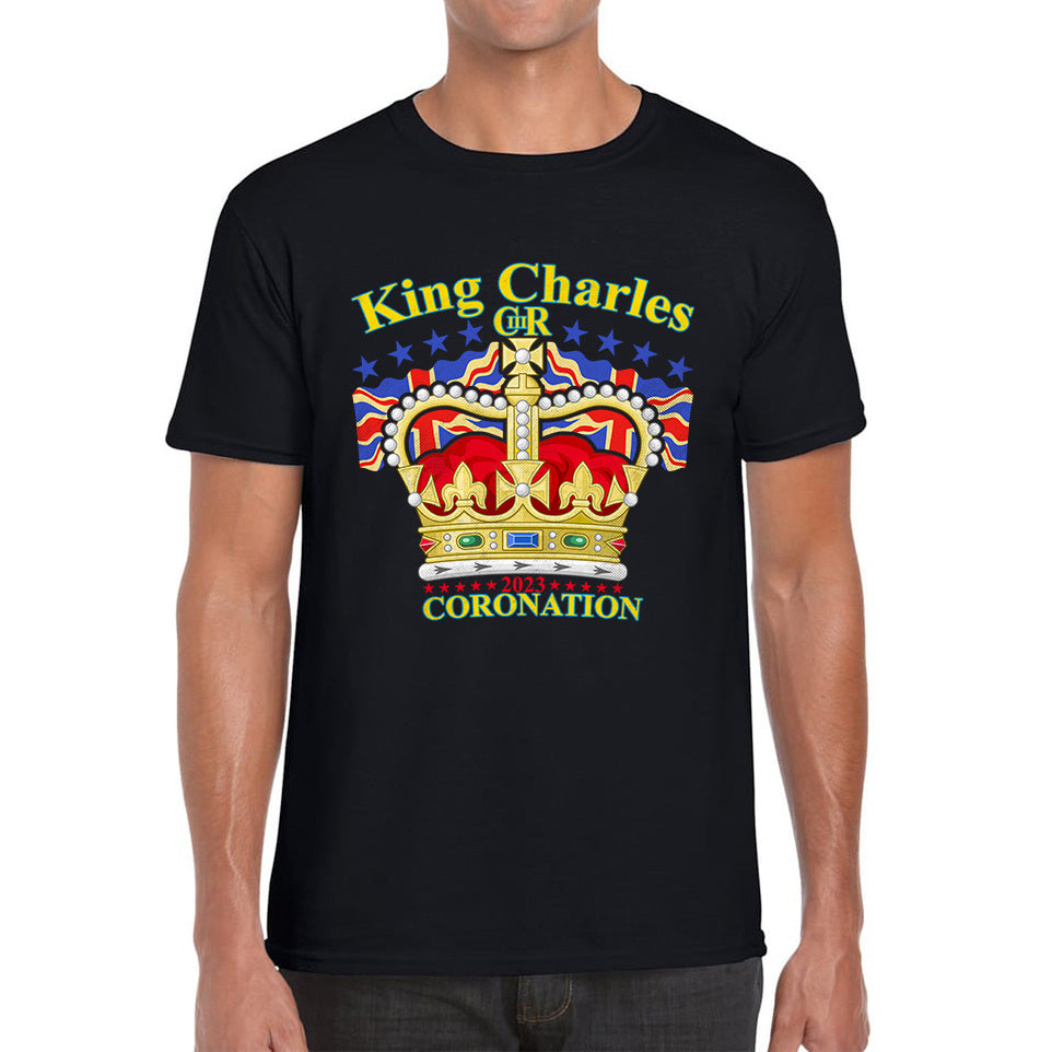 King Charles III 2023 Coronation  Royal Crown UK Ruling Monarch CR III Great Britain Pride Mens Tee Top