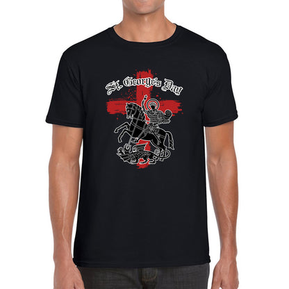 St George's Day Coat Of Arms Of Moscow Heraldic Horseman With A Spear In His Hand Slaying A Zilant Saint George And The Dragon England Flag Mens Tee Top