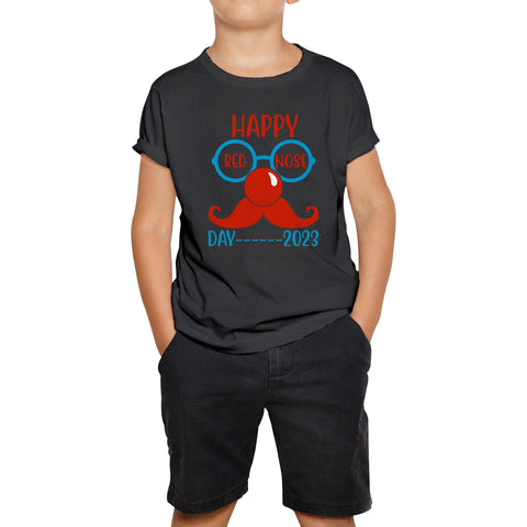 Happy Red Nose Day 2023 Glasses Moustache Child Poverty Awareness Party Wear Kids Tee