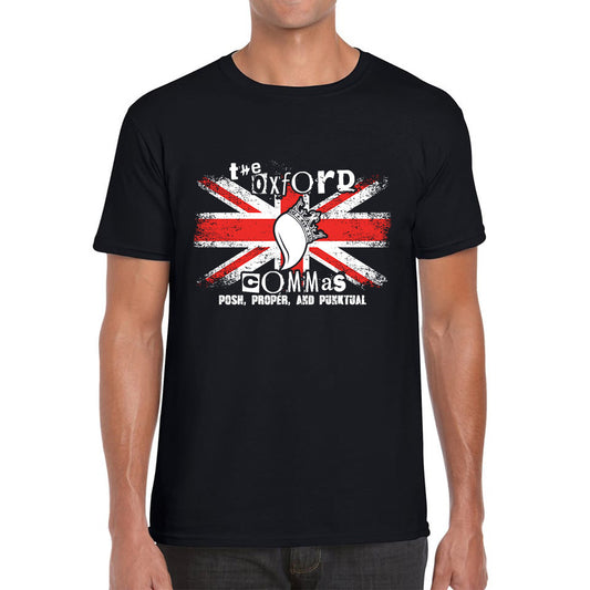 The Oxford Commas Push, Proper and Punktual Funny Grammar UK Flag Mens Tee Top
