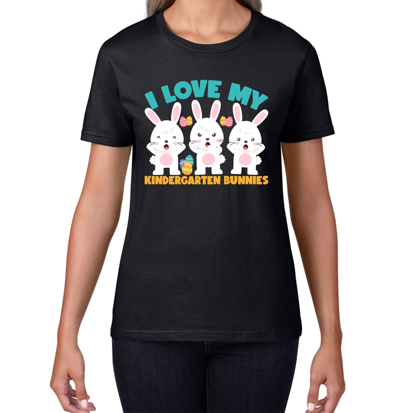 I Love My Kindergarten Bunnies Teacher Easter Bunny Teacher Back To School Womens Tee Top