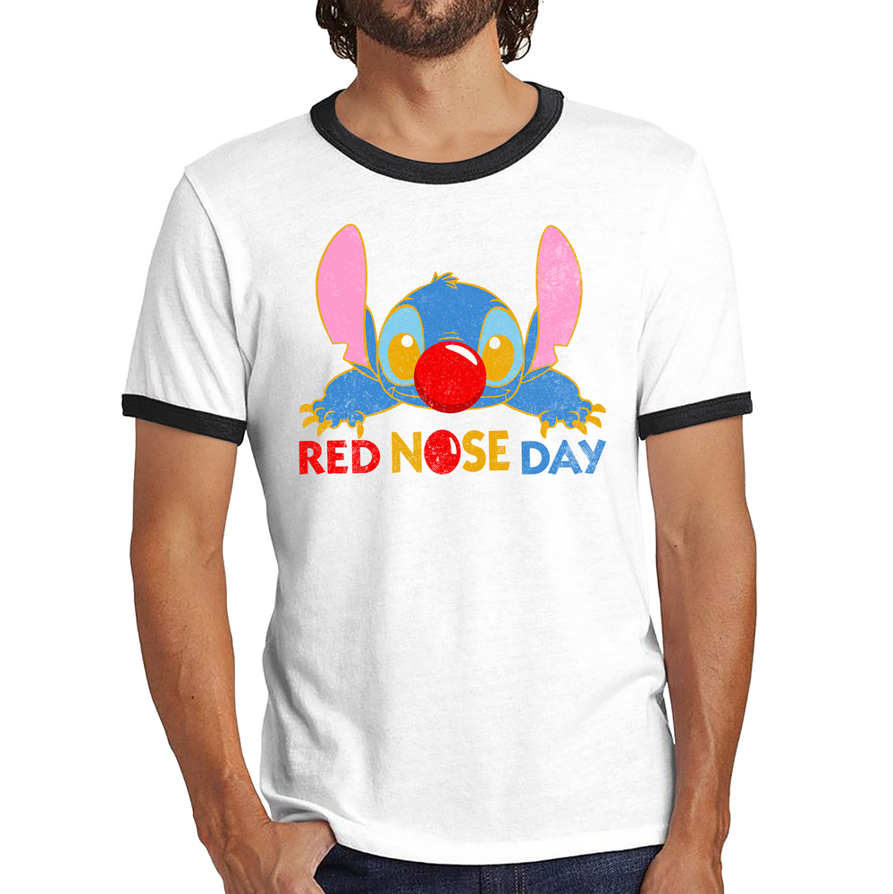 Disney Stitch Red Nose Day Ringer Top Ohana Red Nose Day Funny Ringer T Shirt. 50% Goes To Charity