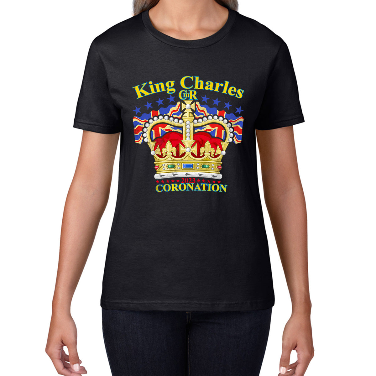 King Charles III 2023 Coronation  Royal Crown UK Ruling Monarch CR III Great Britain Pride Womens Tee Top