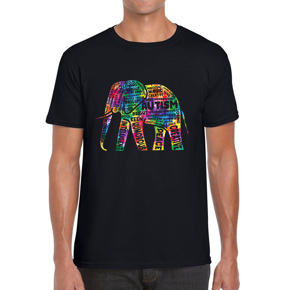 Autism Awareness Elephant word cloud Autism Elephant Autism Support Acceptance Mens Tee Top