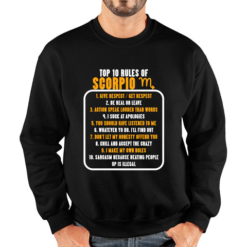 Top 10 Rules Of Scorpio Horoscope Zodiac Astrological Sign Facts Traits Give Respect Get Respect Birthday Present Unisex Sweatshirt