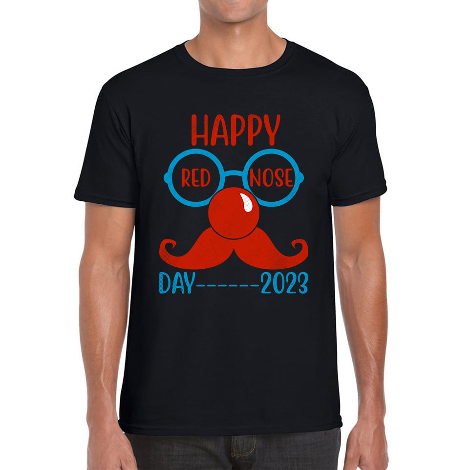 Happy Red Nose Day 2023 Glasses Moustache Child Poverty Awareness Party Wear Mens Tee Top