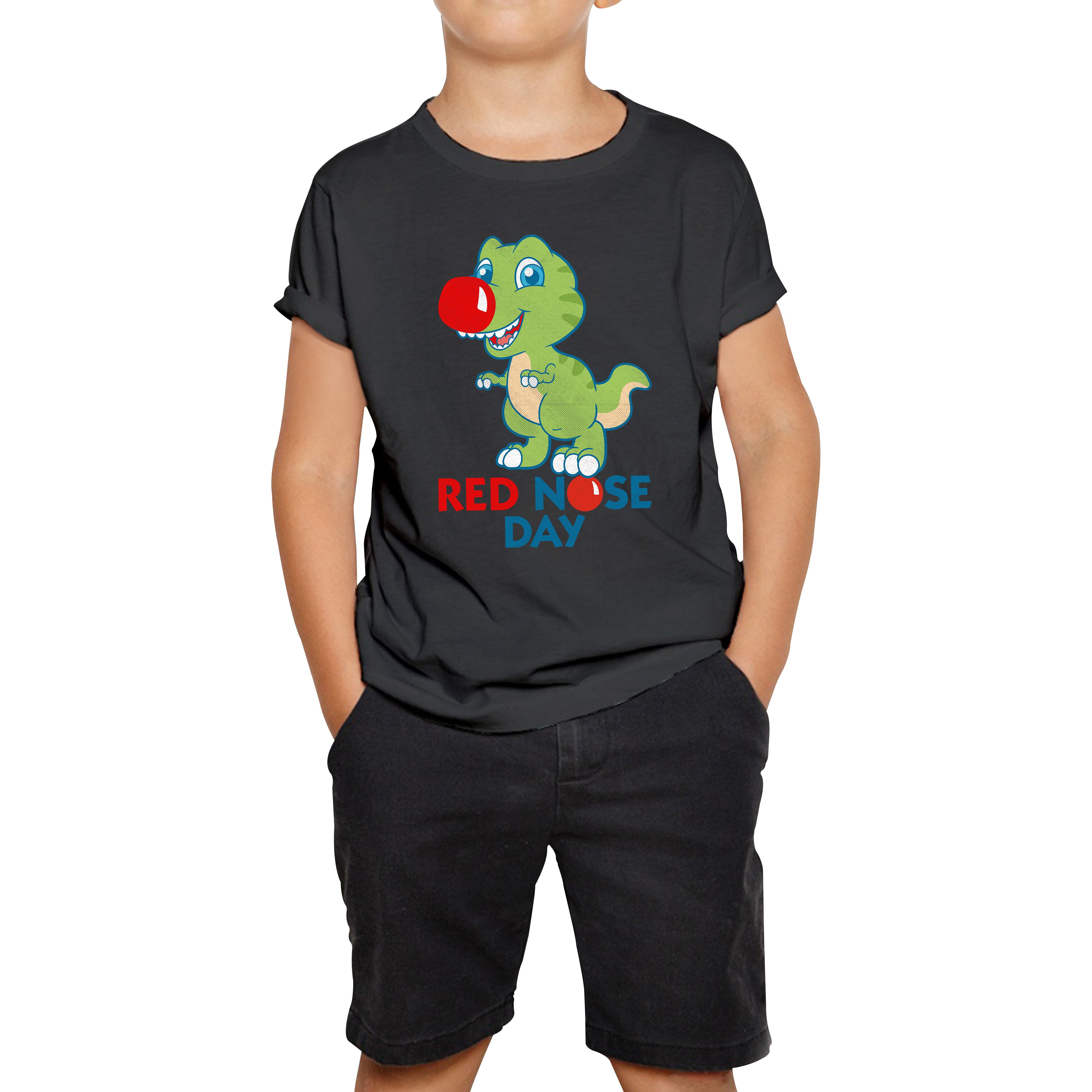 Red Nose Day T-rex Trex Lover's Gift Dynosaurs Dino Red Nose Day 2023 Kids Tee