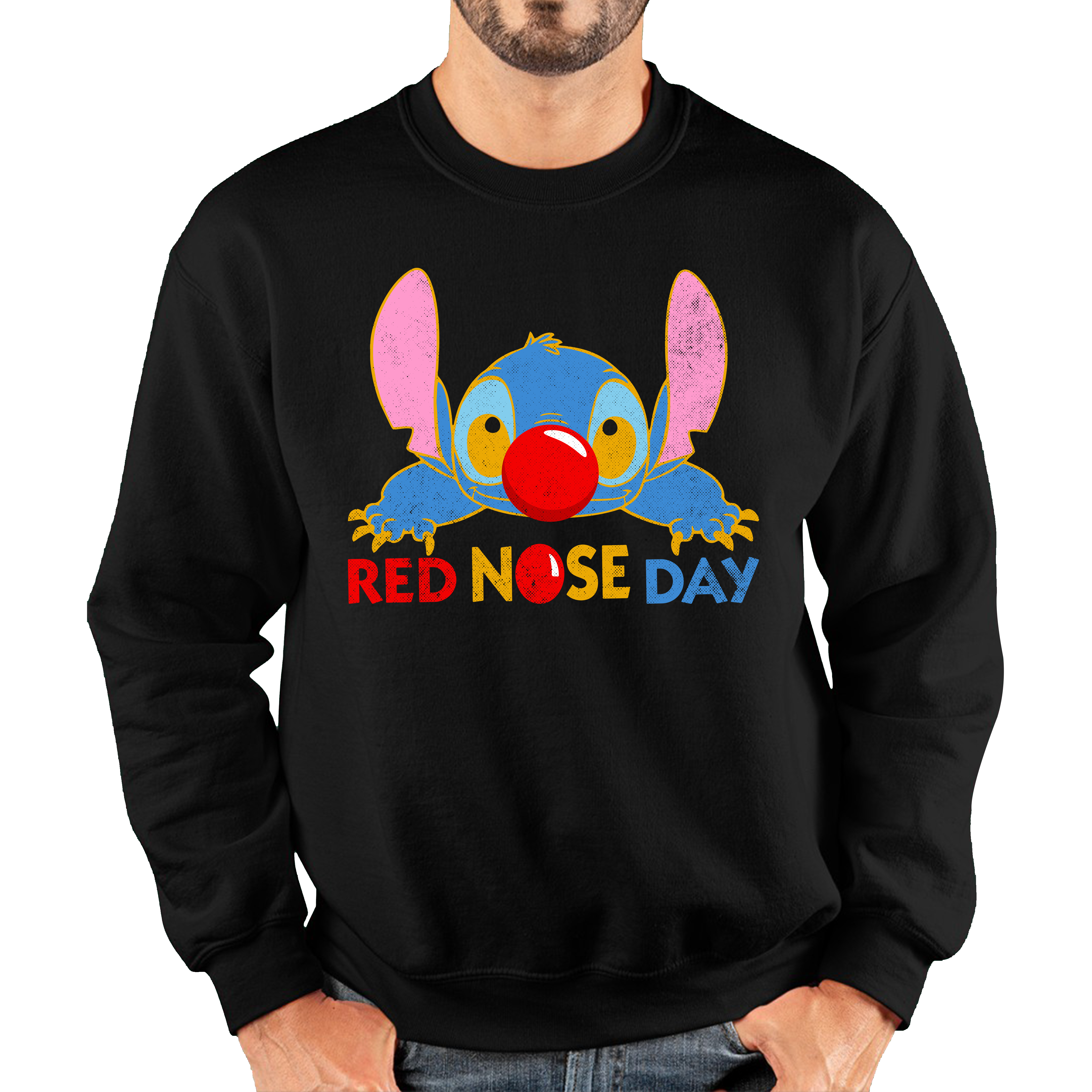 Disney Stitch Red Nose Day Jumper Top Ohana Red Nose Day Funny Adult Sweatshirt. 50% Goes To Charity