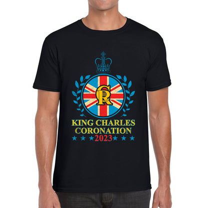 King Charles III Coronation 2023 Union Jack CR III Ruling Monarch Of England Great Britain Mens Tee Top