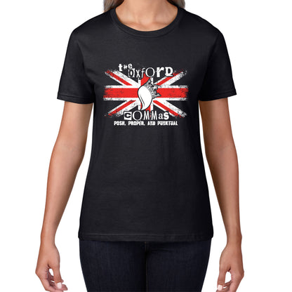 The Oxford Commas Push, Proper and Punktual Funny Grammar UK Flag Womens Tee Top