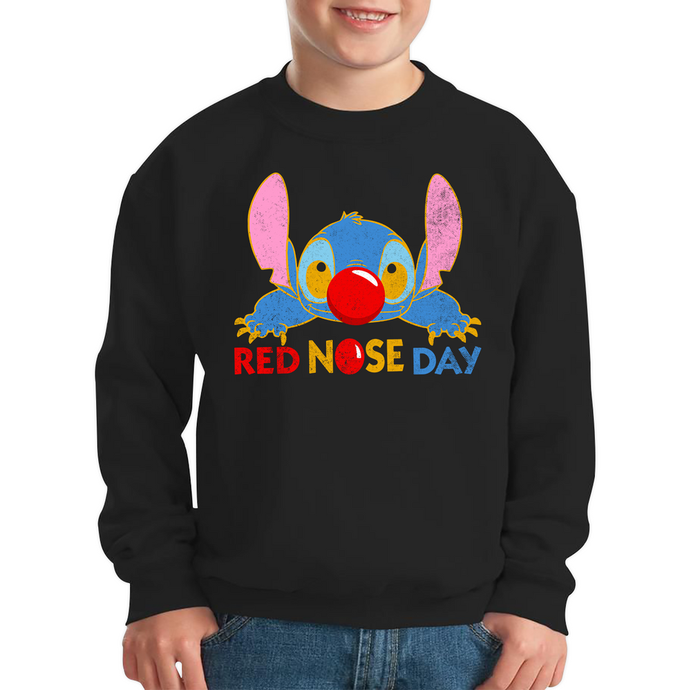 Disney Stitch Red Nose Day Kids Jumper Top Ohana Red nose Day Funny Kids Sweatshirt. 50% Goes To Charity