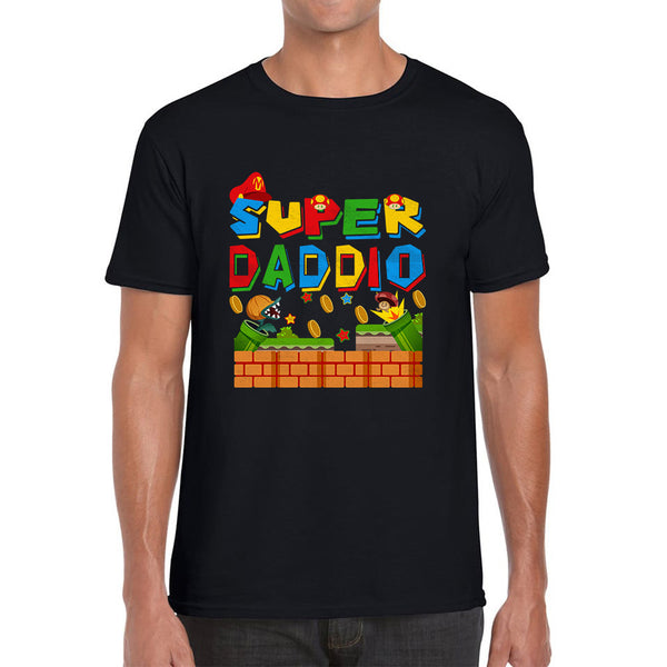 Super Daddio Daddy Gamer Dad Super Dad Super Mario Spoof Father's Day Game Series Mario Bros Mens Tee Top