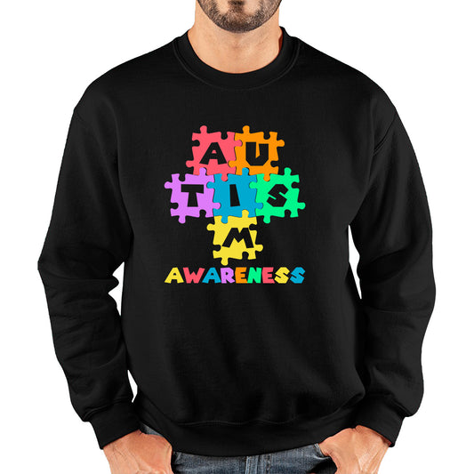Autism Awareness Jigsaw Puzzle Pieces Autism Support Acceptance Autistic Pride Autism Month Unisex Sweatshirt