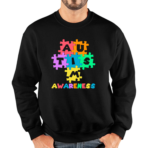 Autism Awareness Jigsaw Puzzle Pieces Autism Support Acceptance Autistic Pride Autism Month Unisex Sweatshirt
