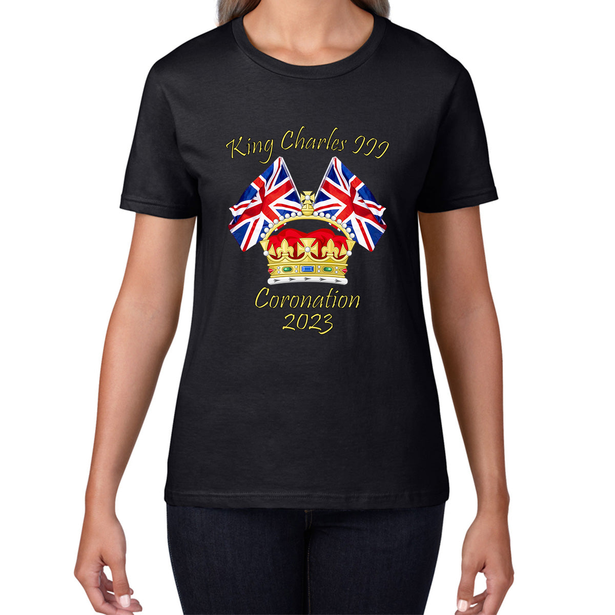 King Charles III Coronation 2023 United Kingdom Flags Royal Crown Ruling Monarch Of England CR III Womens Tee Top