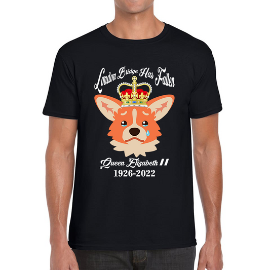 London Bridge Has Fallen Queen Elizabeth II Queen's Sad Corgi Dog Royal Highness Mens Tee Top