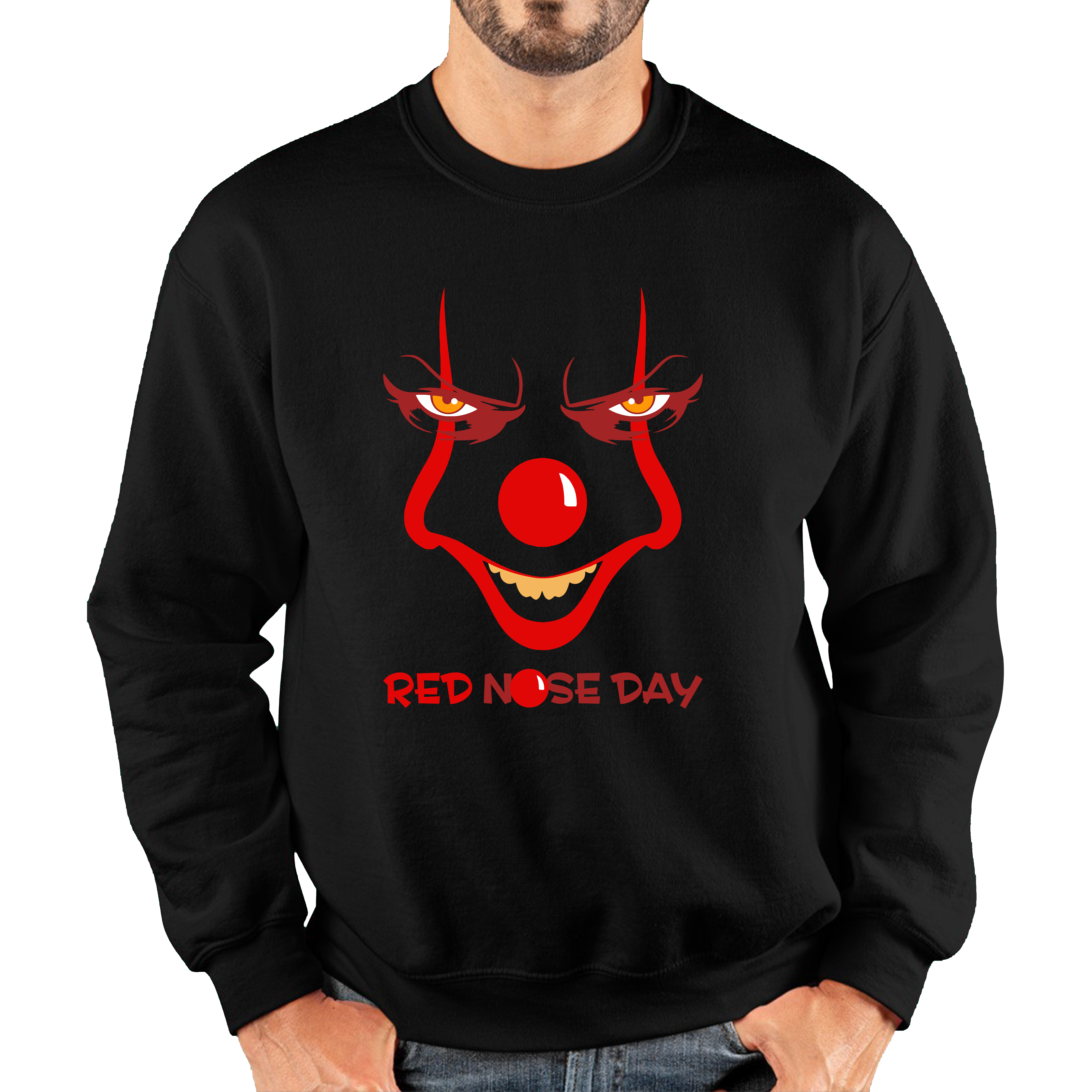 Pennywise Clown Face Red Nose Day Funny Comic Relief Adult Sweatshirt. 50% Goes To Charity