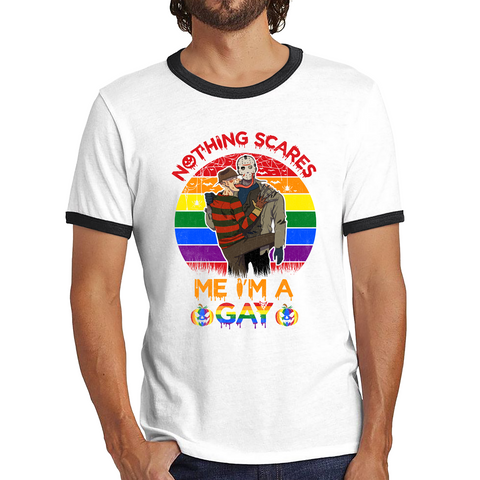 Nothing Scares Me I'm A Gay Pride LGBT Jason Voorhees Freddy Krueger Love Pride Ringer T Shirt
