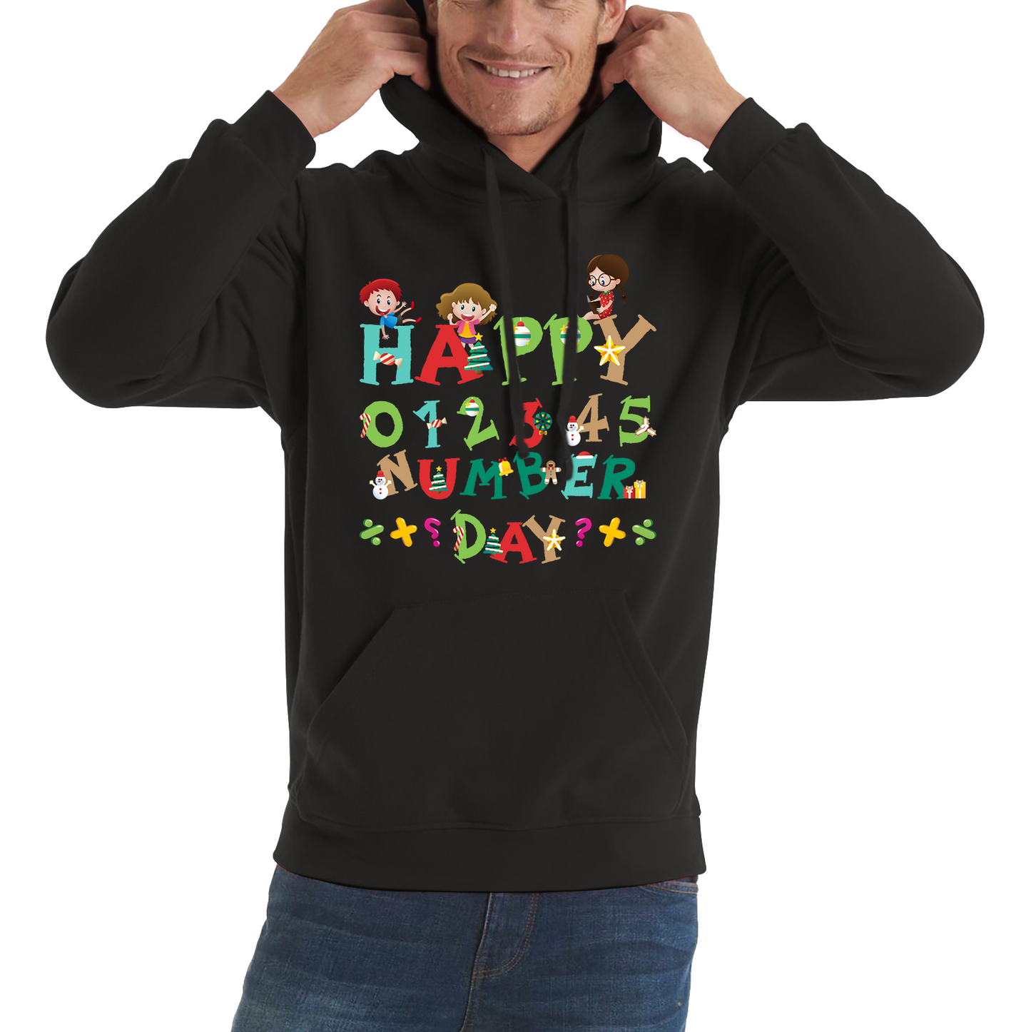 Happy Numbers Day Colourful Cartoon Numbers Day Maths Day School Charity Day Unisex Hoodie