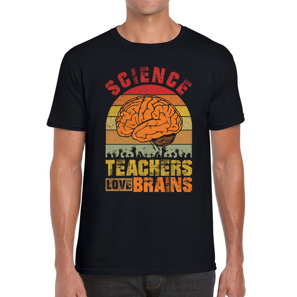 Science Teachers Loves Brains T-Shirt Funny Vintage Zombies Scientific Joke Spooky Gift Mens Tee Top