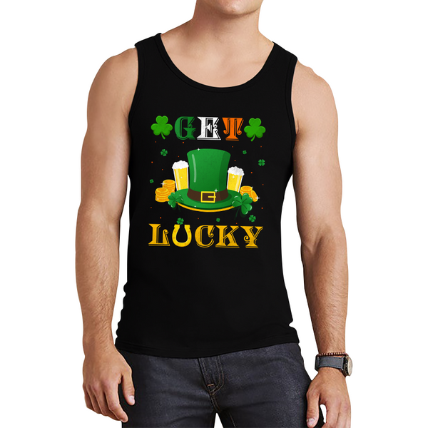 Happy St Patrick's Day Leprechaun Hat Get Lucky Funny St Patricks Day Celebrations Irish Festival Tank Top