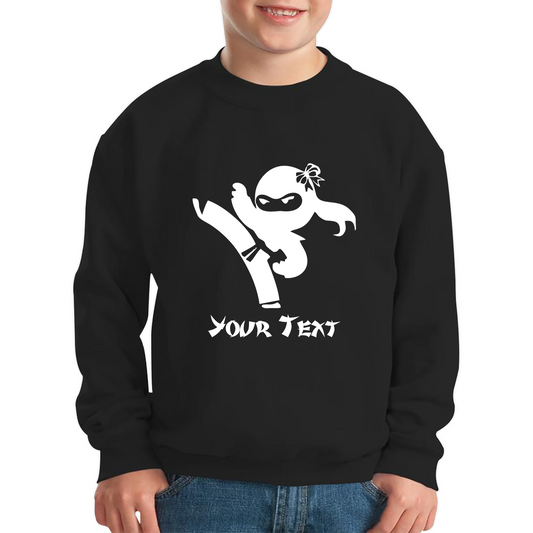 Personalised Ninja Girl Your Text Retro Ninja Warrior Martial Arts Judo Karate MMA Kids Jumper