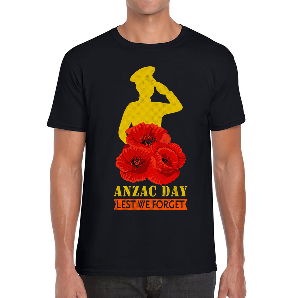 Anzac Day Lest We Forget Poppy Flowers British Veteran T Shirt