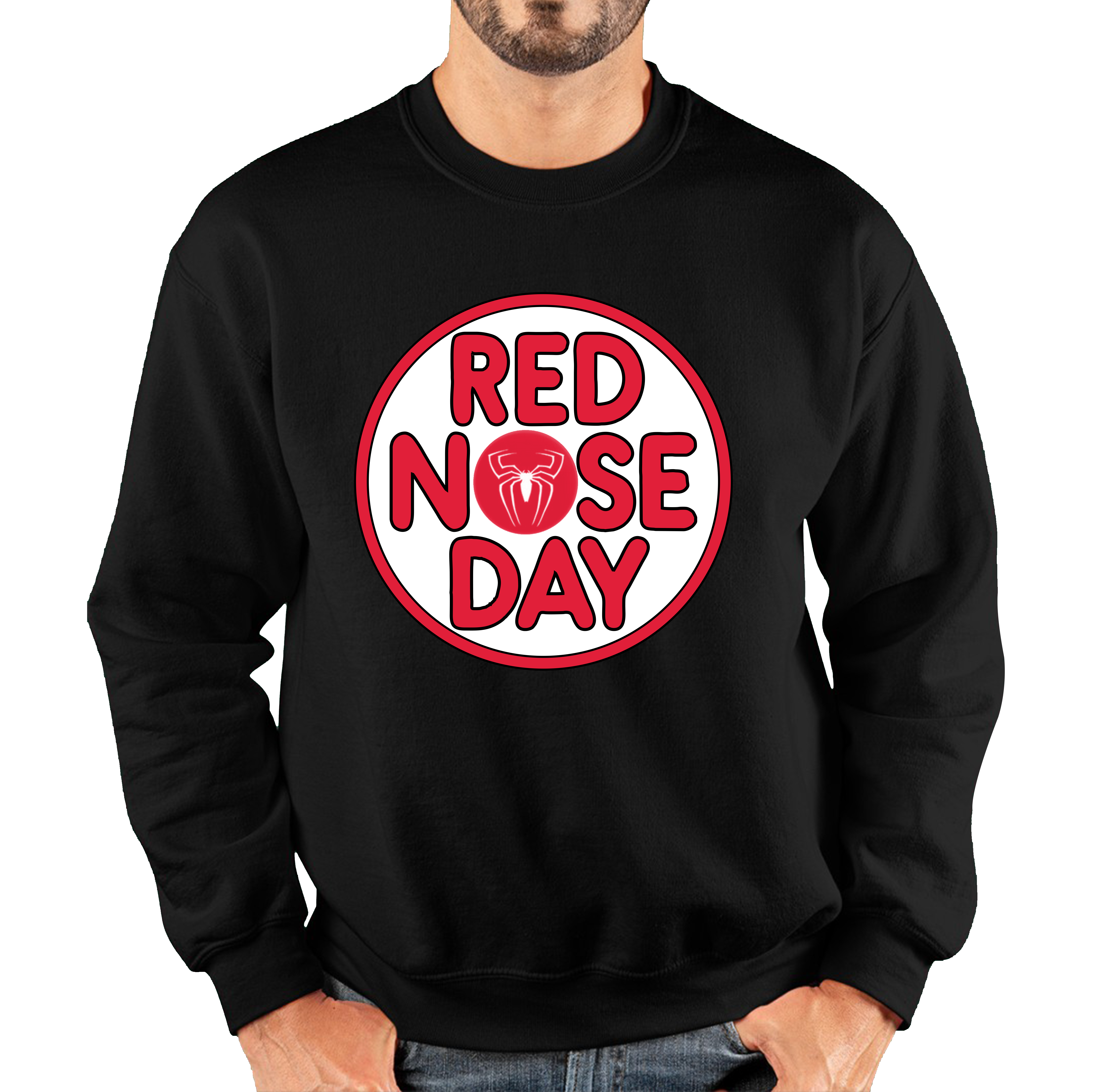 Spider Man Red Nose Day Adult Sweatshirt. 50% Goes To Charity