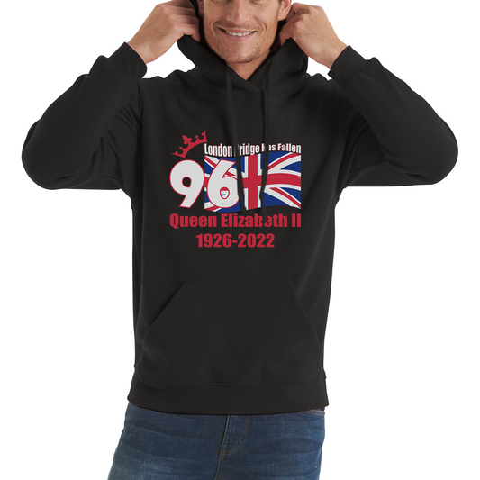 London Bridge Has Fallen 96 Years of Queen Elizabeth II Union Jack British Uk Flag Unisex Hoodie