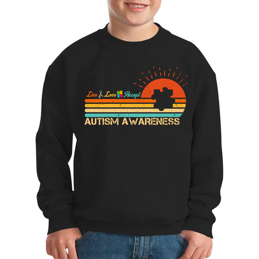 Live Love Accept Vintage Retro Autism Awareness Sweatshirt