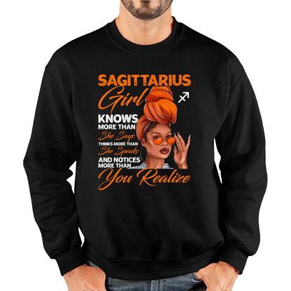 Sagittarius Girl Knows More Than Think More Than Horoscope Zodiac Astrological Sign Birthday Unisex Sweatshirt