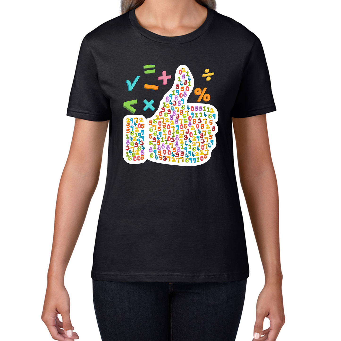 World Numbers Day Maths Day Funny Thumbs Up Colour Numbered Charity Day Womens Tee Top