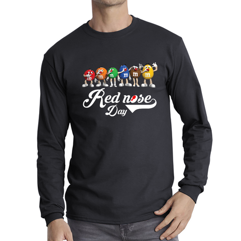 M and M's Red Nose Day Adult Long Sleeve T Shirt. 50% Goes To Charity