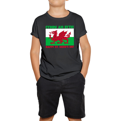 Cymru Am Byth Wales Forever Happy St. David's Day Welsh Dragon Flag Of Wales Saint Welsh Kids Tee