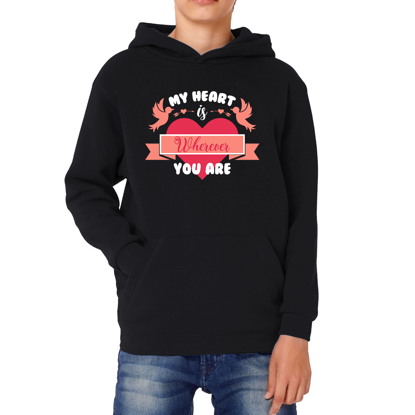 My Heart Is Wherever You Are Valentine's Day Romantic and Inspiring Quote Kids Hoodie