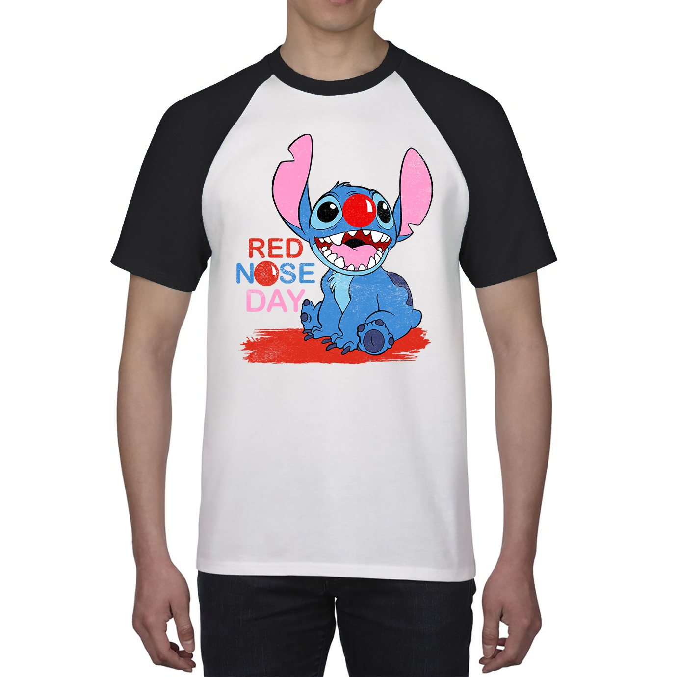 Ohana Disney Stitch Red Nose Day Baseball T Shirt. 50% Goes To Charity