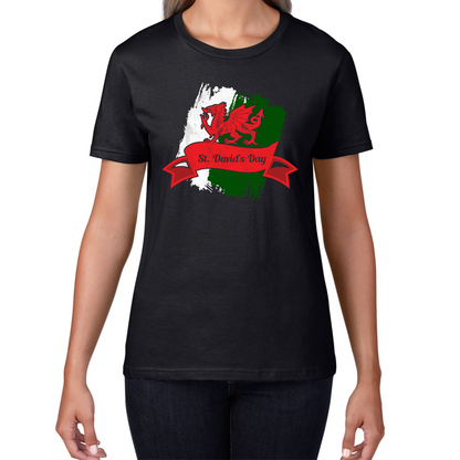 St. David's Day Dragon Flag Welsh Dragon Flag Of Wales Sant Dewi Saint Welsh Womens Tee Top